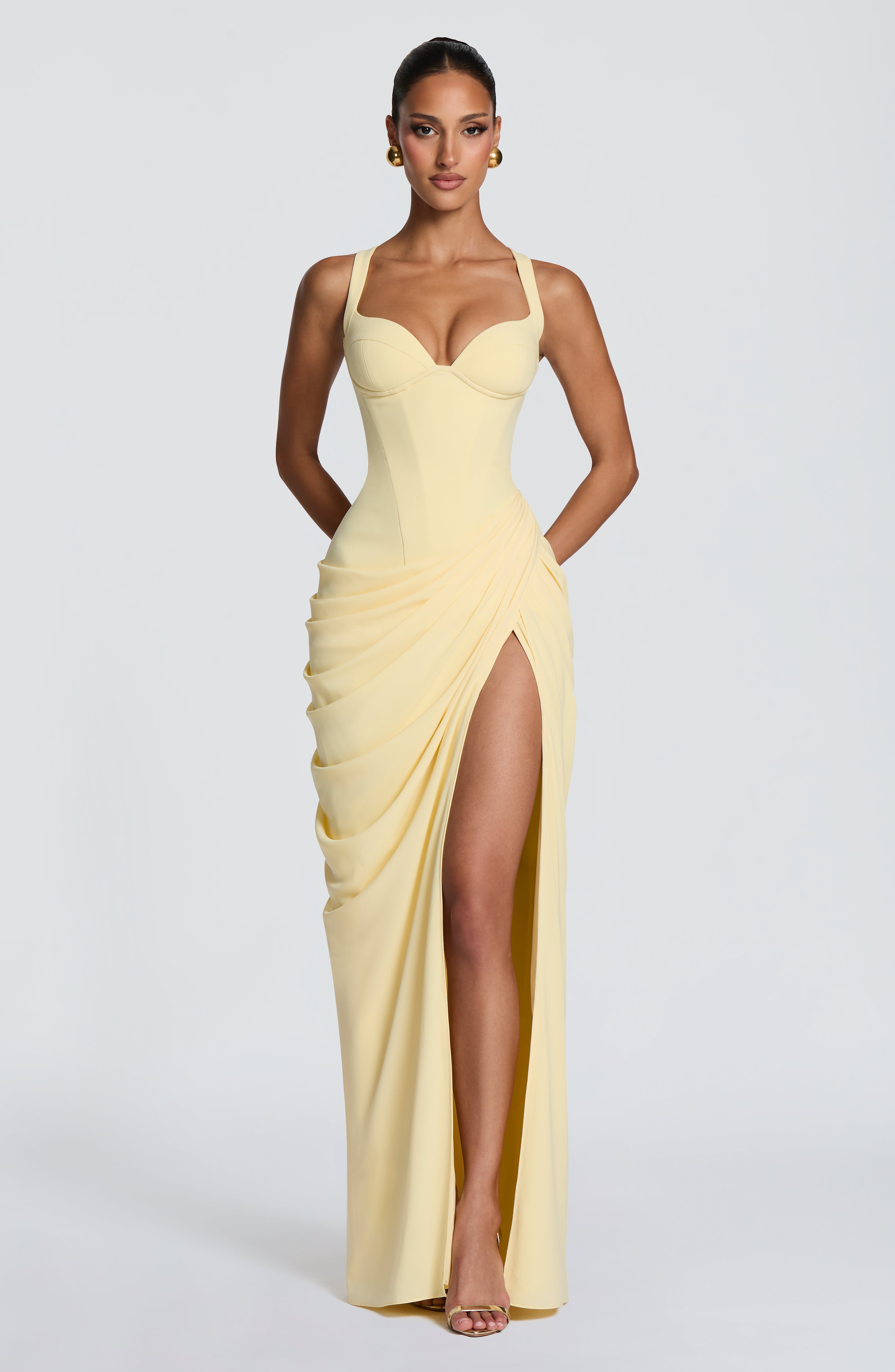 chloe yellow maxi dress Color:Butter Yellow Women's Pink Ditsy Floral carmila Maxi length