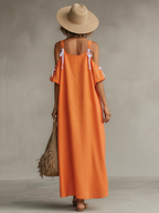 Tangerine Linen Cold-Shoulder High-Low Dress