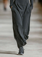 Cotton Blend Zip Collar Maxi Dress