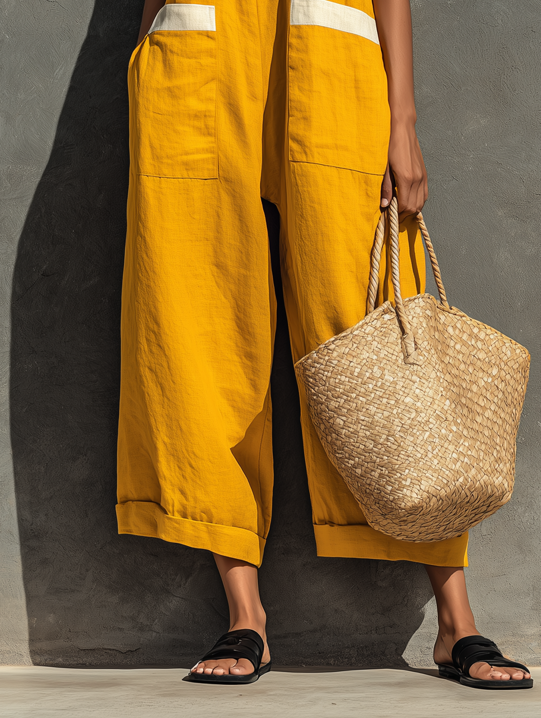 Linen Square Neck Strapless Loose Jumpsuit