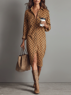 Polka Dot Suede Shirt Midi Dress