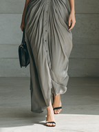 Ladies Lapel Long Sleeve Single Breasted Belt Maxi Dress MDA1758G1Y