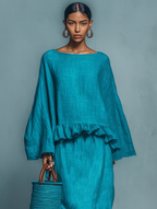 Linen Blouse & Straight Skirt Set
