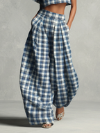 Plaid Turtleneck Crop Top & Wide-Leg Set