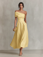 Yellow Linen One-Shoulder Fitted Dress