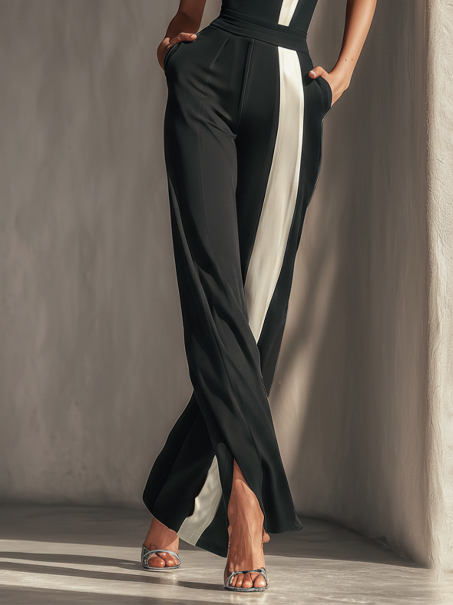 Black Strapless Striped Wide-Leg Jumpsuit