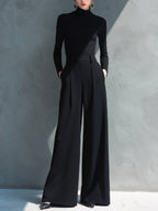 Black Knit Turtleneck Wide-Leg Jumpsuit
