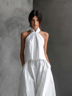White Linen Halter-Neck Top & Skirt Set