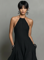 Linen Blend Halter Neck Maxi Dress