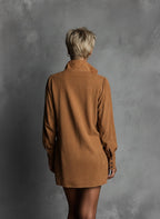 Suede Embossed V-Neck Long-Sleeve Dress