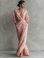 Pink V-Neck Linen Blend Maxi Dress