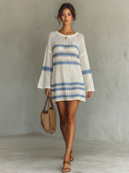 Openwork Knit Striped Mini Dress