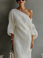Ivory One-Shoulder Flowing Dress