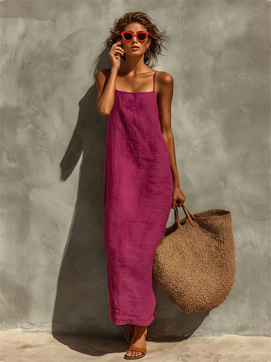 Red Square Neck Spaghetti Strap Dress