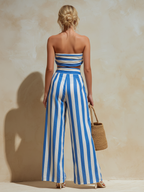 Striped Strapless Wide-Leg Pants Suit