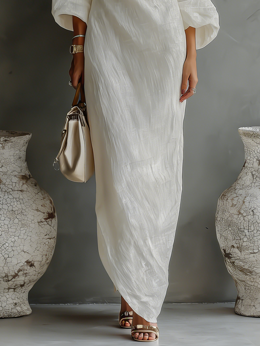 Ivory One-Shoulder Flowing Dress