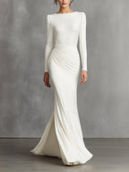 Women's White Elegant Satin Ruched Mermaid Maxi Dress MDA0910I5I
