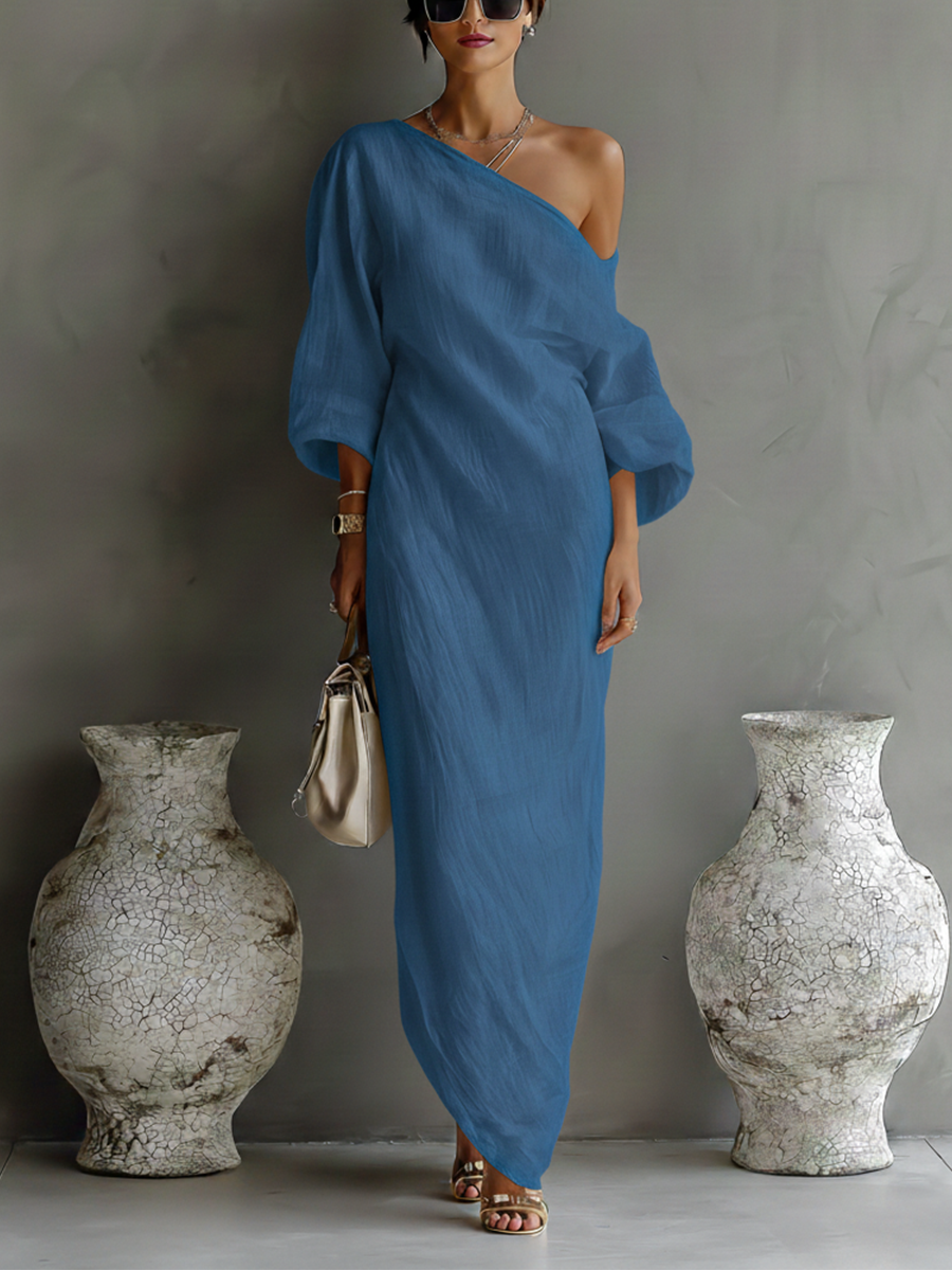 Ivory One-Shoulder Flowing Dress