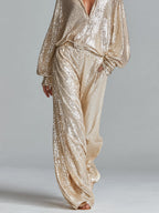 Champagne Sequin Wide-Leg Pants