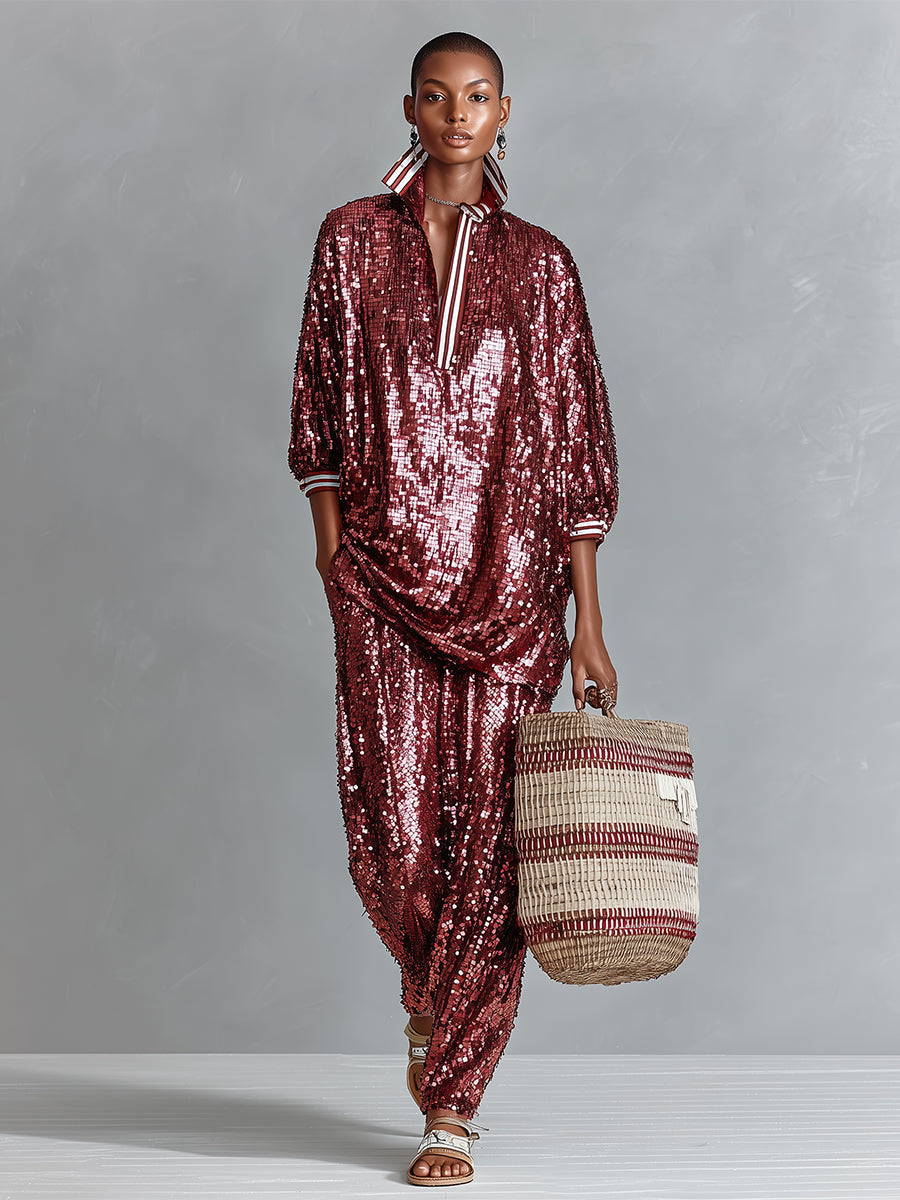 Burgundy Sequin Harem Pants