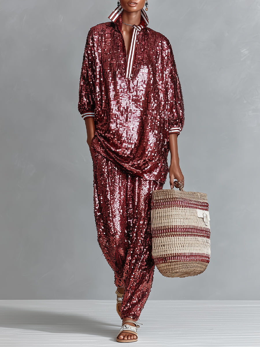Burgundy Sequin Harem Pants