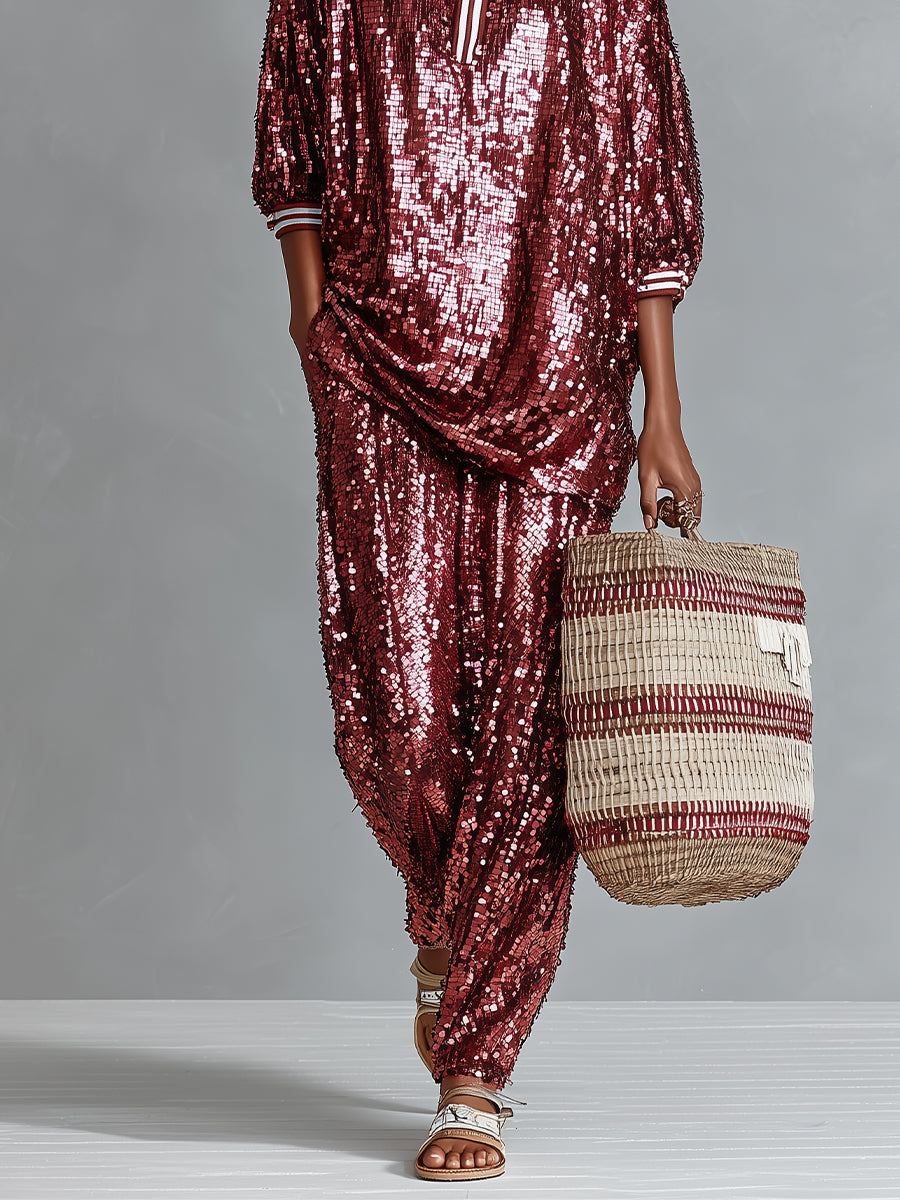 Burgundy Sequin Harem Pants