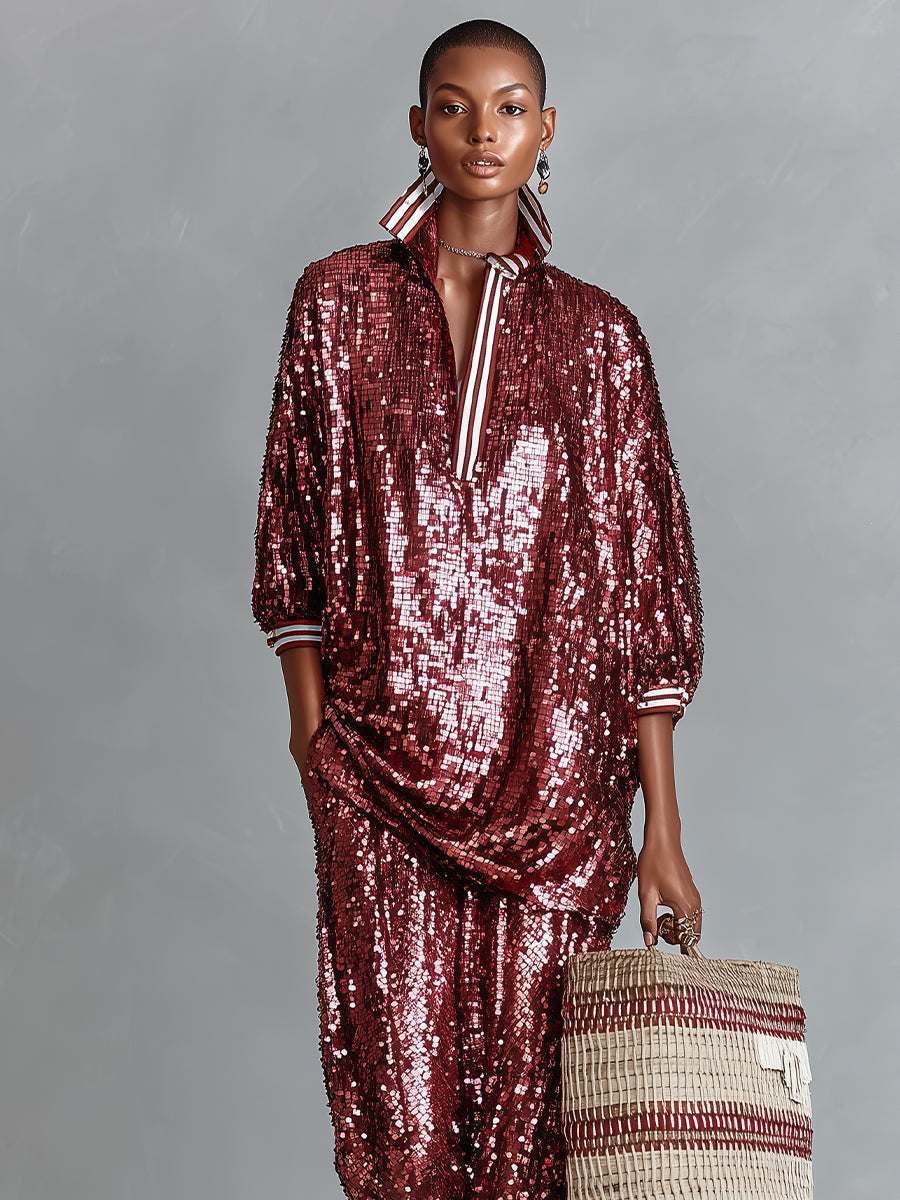 Burgundy Sequin Harem Pants