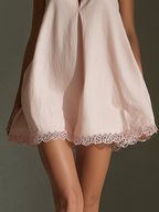 Women's Blush Pink Halter Neck Mini Dress With Lace Trim & Keyhole Detail MDZ1182B6T