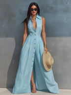 Light Pink V-Neck Sleeveless Top & Trousers Set
