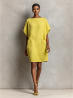 Lime Yellow Linen Batwing Sleeve Shift Dress