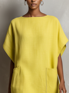 Lime Yellow Linen Batwing Sleeve Shift Dress