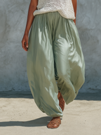 Mesh-Knit Tank Top & Acetate Balloon Pants Set