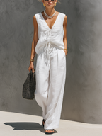 Orange Linen Square Neck Cami & Wide-Leg Set