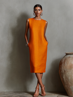 Orange Linen Sleeveless Shift Dress
