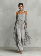 Chiffon Cold-Shoulder Flared Set