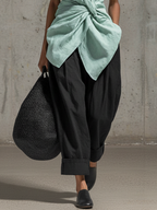 Mint Green Knotted Top & Black Wide-Leg Pants Set