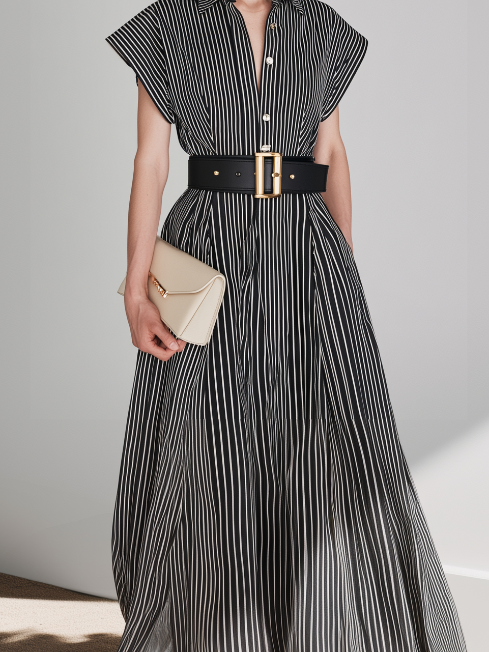 Black & White Striped Short-Sleeve Shirt Dress