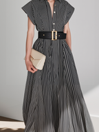 Black & White Striped Short-Sleeve Shirt Dress