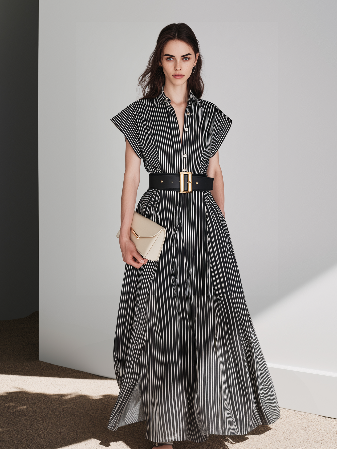 Black & White Striped Short-Sleeve Shirt Dress