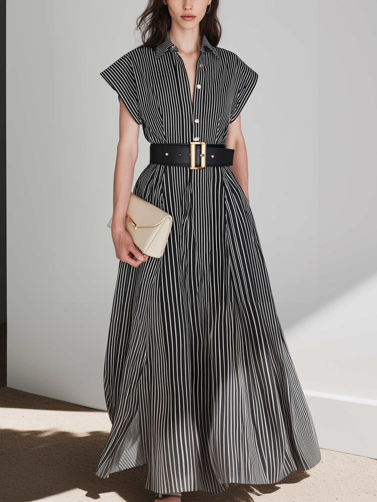Black & White Striped Short-Sleeve Shirt Dress