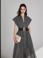 Black & White Striped Short-Sleeve Shirt Dress