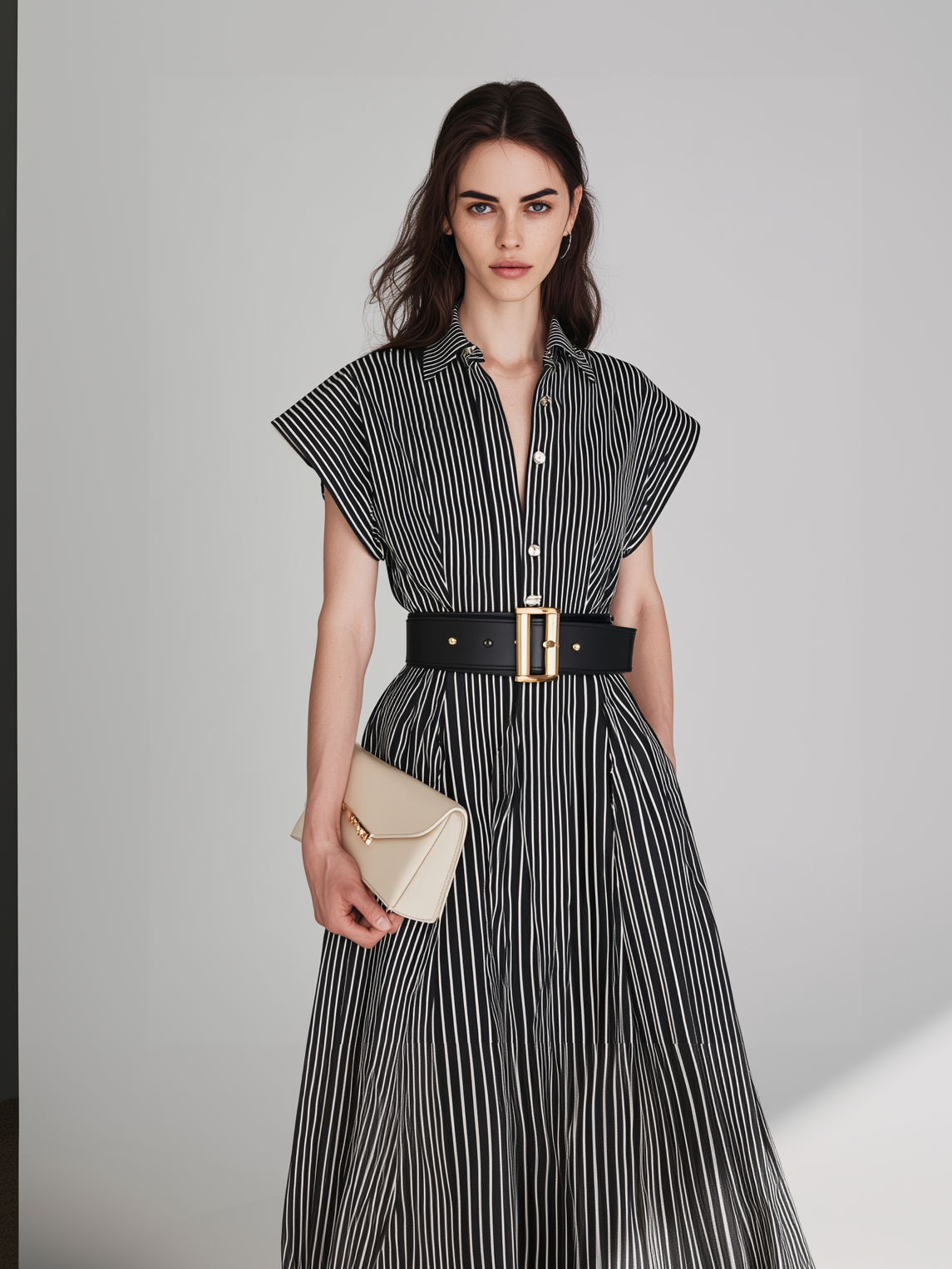 Black & White Striped Short-Sleeve Shirt Dress