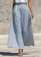 Linen Embroidered Blouse & Striped Wide-Leg Set