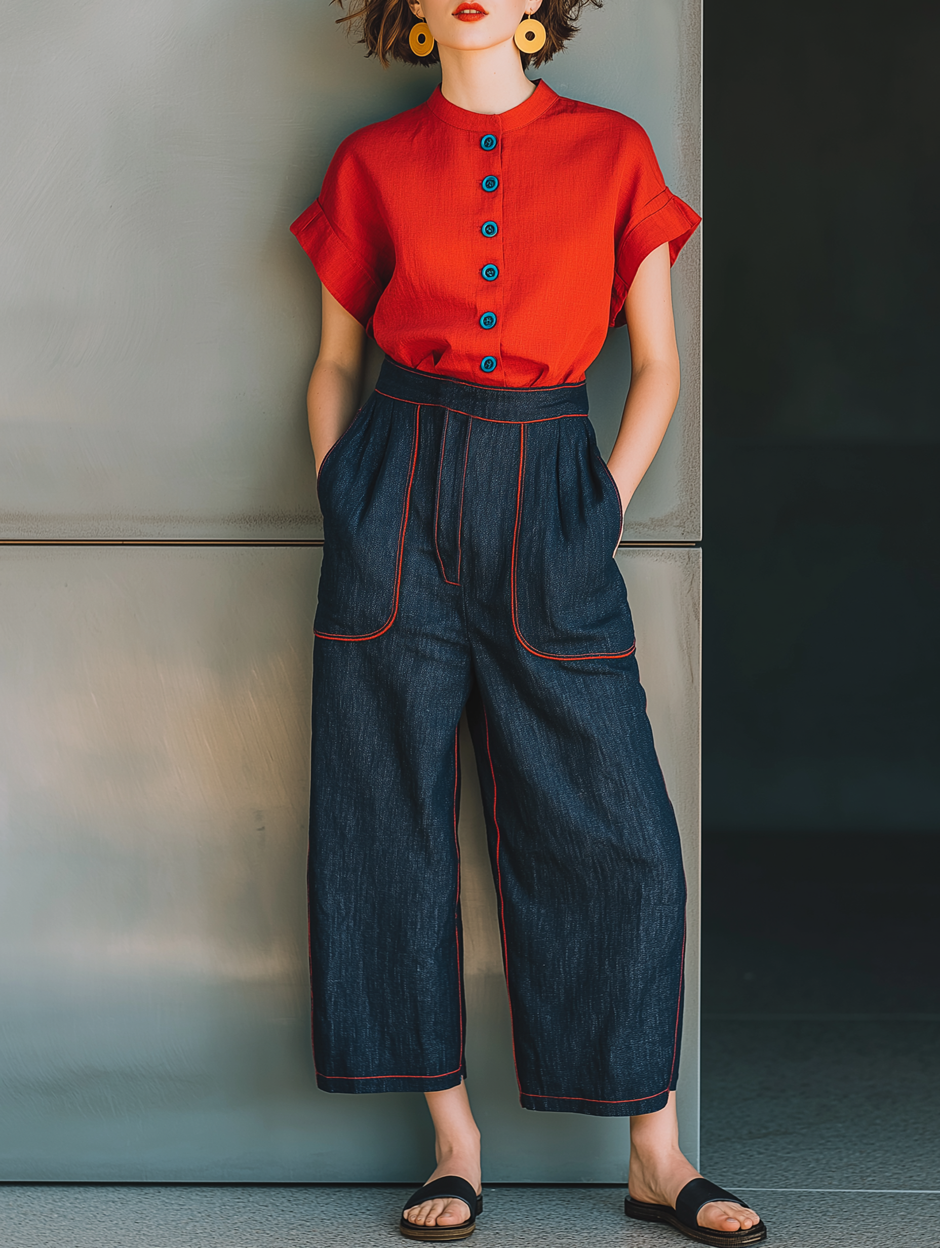 Linen Short-Sleeve Shirt & Cropped Jeans Set