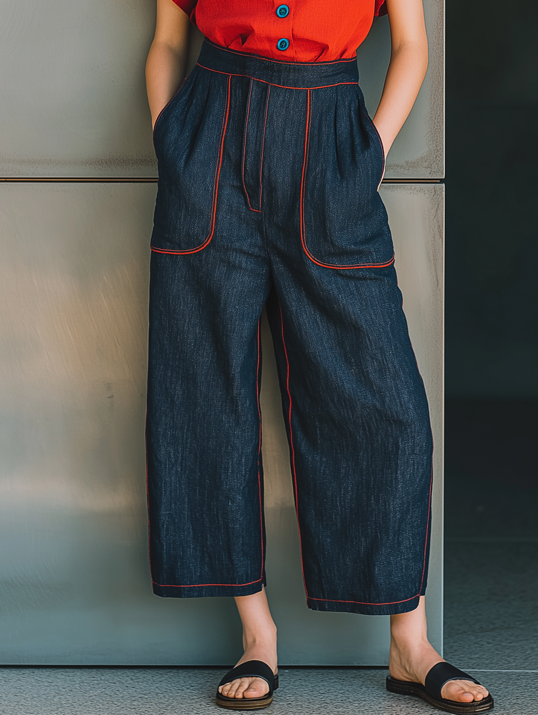 Linen Short-Sleeve Shirt & Cropped Jeans Set