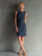 Red Contrast-Stitch Sleeveless Denim Mini Dress