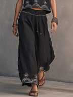 Linen Embroidered Tank Top & Wide-Leg Set