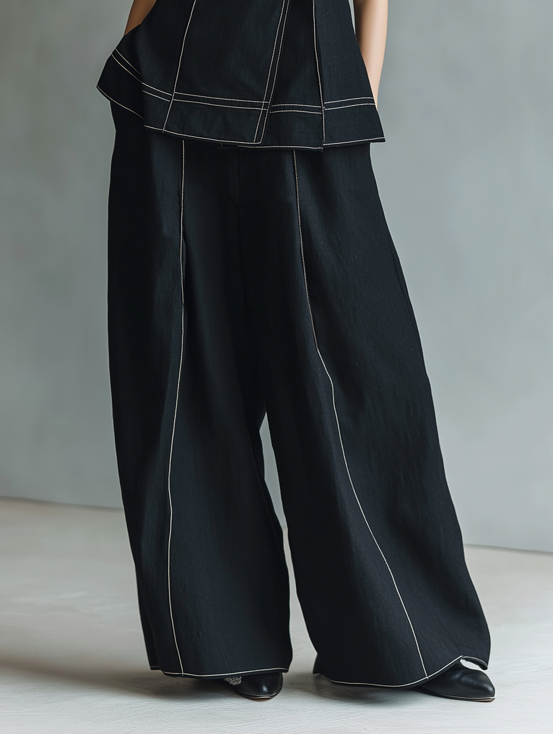 Linen Asymmetrical Sleeveless Shirt & Wide-Leg Set