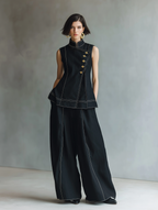 Linen Asymmetrical Sleeveless Shirt & Wide-Leg Set