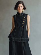 Linen Asymmetrical Sleeveless Shirt & Wide-Leg Set